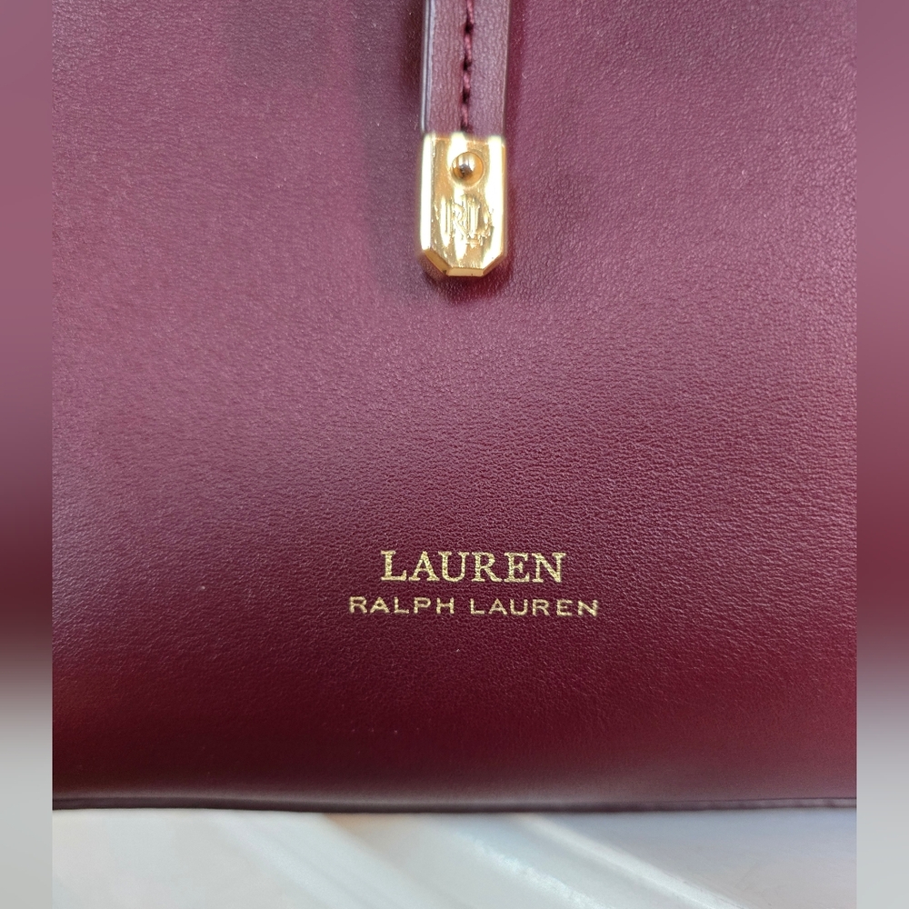 Lauren Ralph Lauren Burgundy Leather Drawstring Satchel - Picture 8 of 16